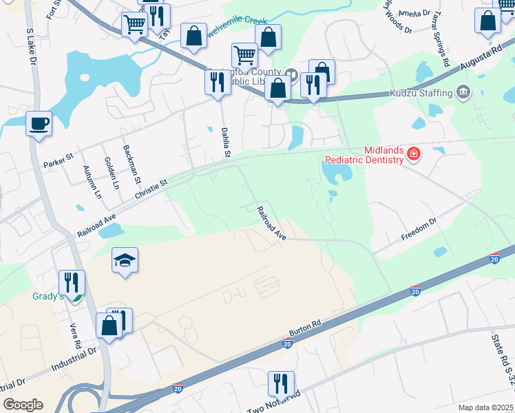 map of restaurants, bars, coffee shops, grocery stores, and more near 336 Railroad Avenue in Lexington