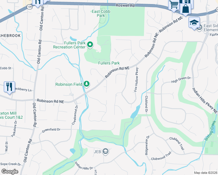 map of restaurants, bars, coffee shops, grocery stores, and more near 762 Chelsea Park Ln in Marietta
