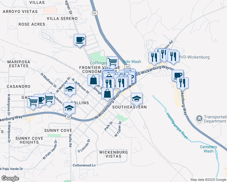 map of restaurants, bars, coffee shops, grocery stores, and more near 55 N Tegner St in Wickenburg