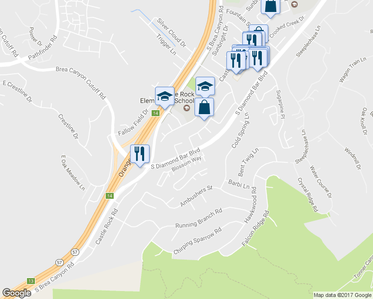 map of restaurants, bars, coffee shops, grocery stores, and more near 3106 Cherrydale Drive in Diamond Bar