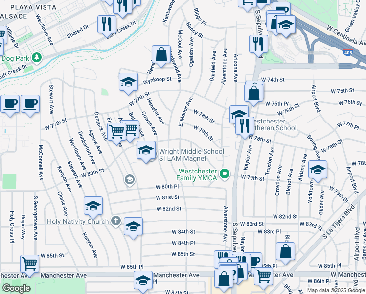 map of restaurants, bars, coffee shops, grocery stores, and more near 8008 El Manor Avenue in Los Angeles