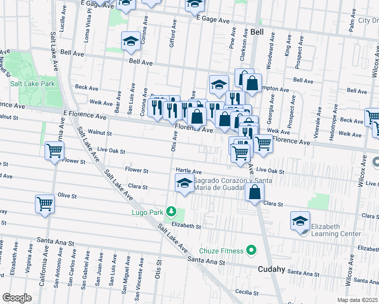 map of restaurants, bars, coffee shops, grocery stores, and more near 4245 Live Oak Street in Cudahy