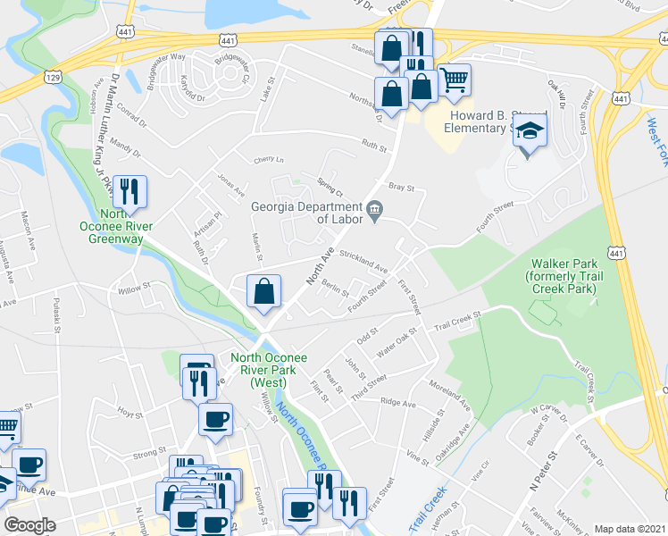 map of restaurants, bars, coffee shops, grocery stores, and more near in Athens