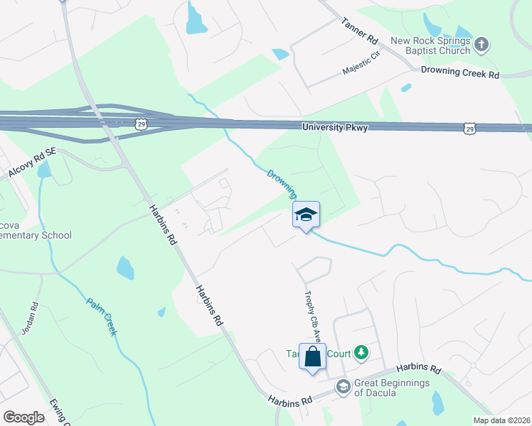 map of restaurants, bars, coffee shops, grocery stores, and more near 2538 Courtney Renea Drive in Dacula