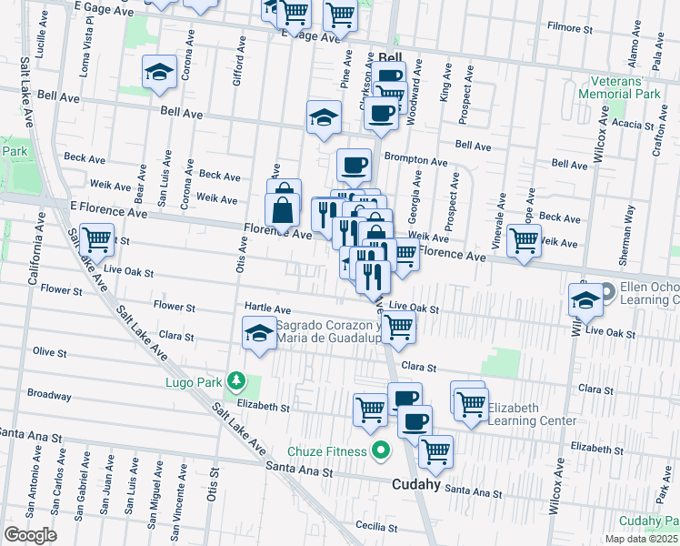 map of restaurants, bars, coffee shops, grocery stores, and more near 7301 Clarkson Avenue in Cudahy