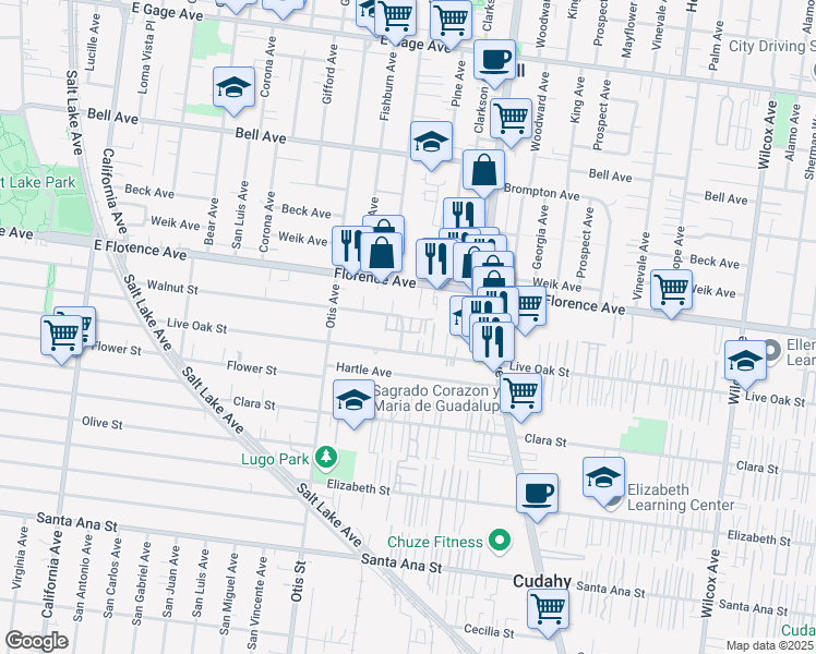 map of restaurants, bars, coffee shops, grocery stores, and more near 4320 Walnut St in Cudahy