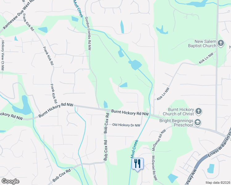 map of restaurants, bars, coffee shops, grocery stores, and more near 651 Caisson Drive Northwest in Marietta