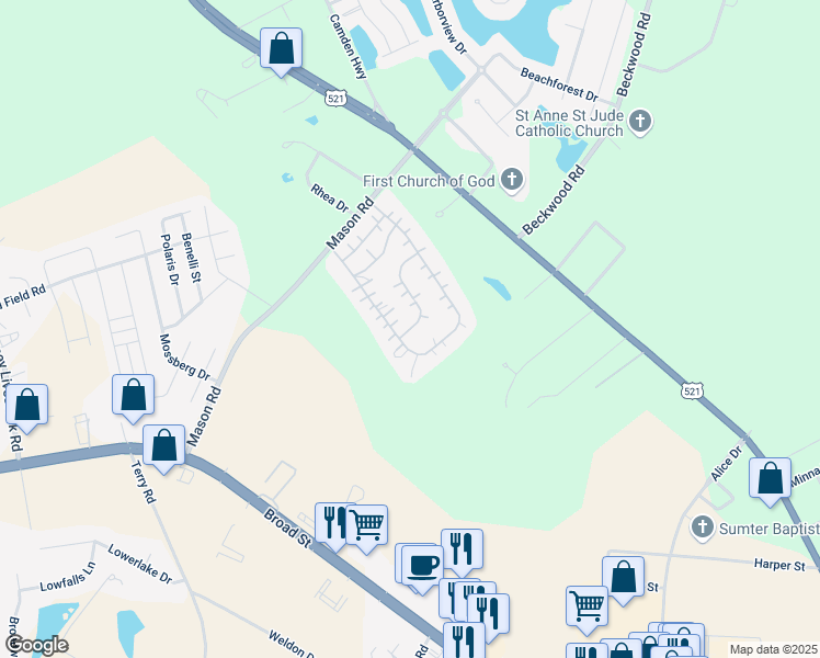 map of restaurants, bars, coffee shops, grocery stores, and more near 96 Somerset Dr in Sumter