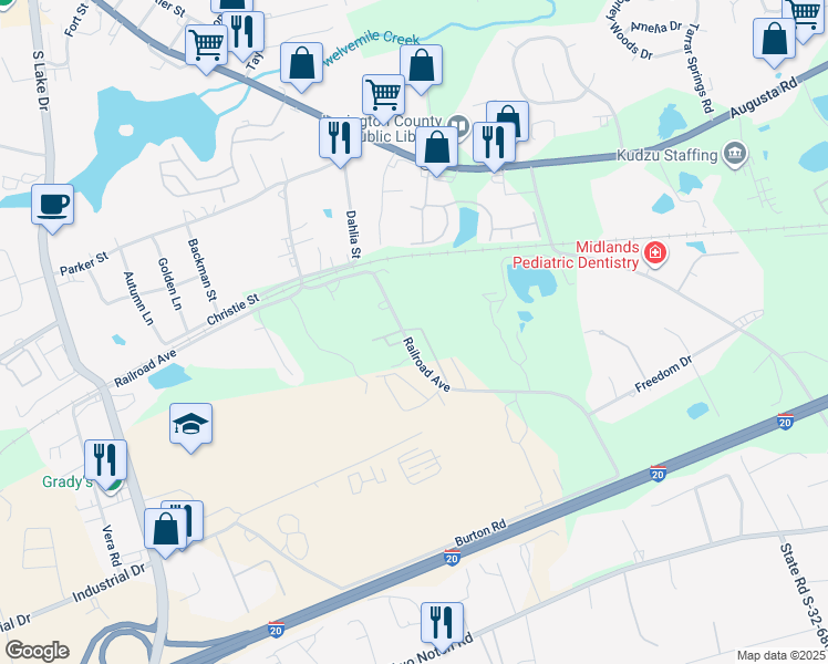 map of restaurants, bars, coffee shops, grocery stores, and more near 336 Railroad Avenue in Lexington