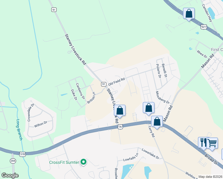map of restaurants, bars, coffee shops, grocery stores, and more near 1725 Stamey Livestock Road in Sumter
