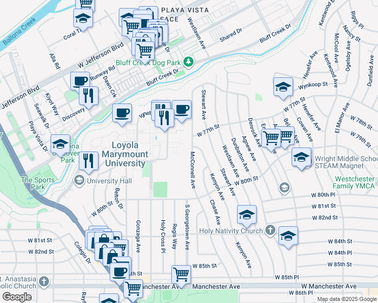 map of restaurants, bars, coffee shops, grocery stores, and more near 7809 McConnell Avenue in Los Angeles
