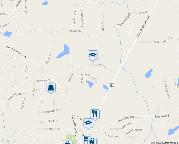 map of restaurants, bars, coffee shops, grocery stores, and more near 59 Rebel Ridge in Dallas