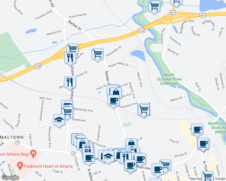 map of restaurants, bars, coffee shops, grocery stores, and more near in Athens