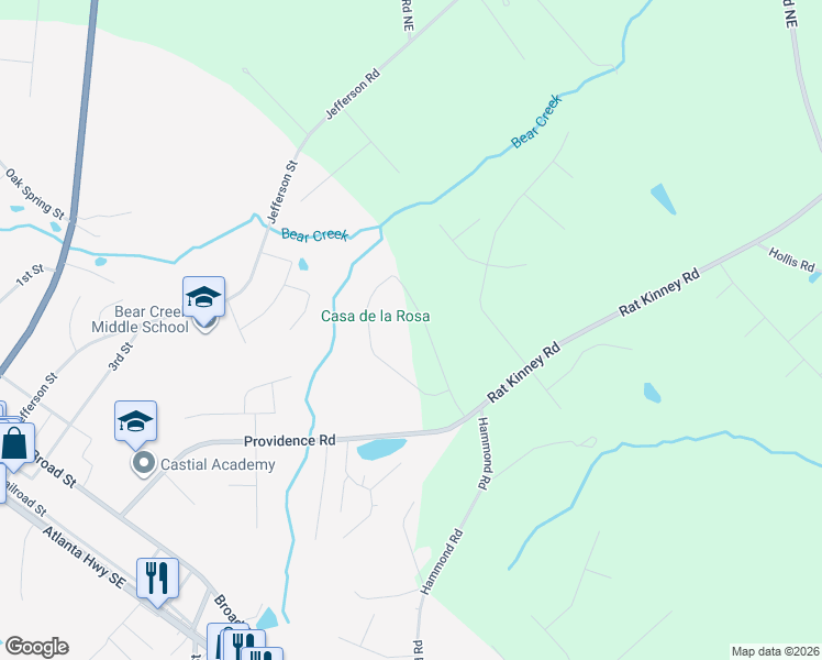 map of restaurants, bars, coffee shops, grocery stores, and more near 526 Providence Circle in Statham