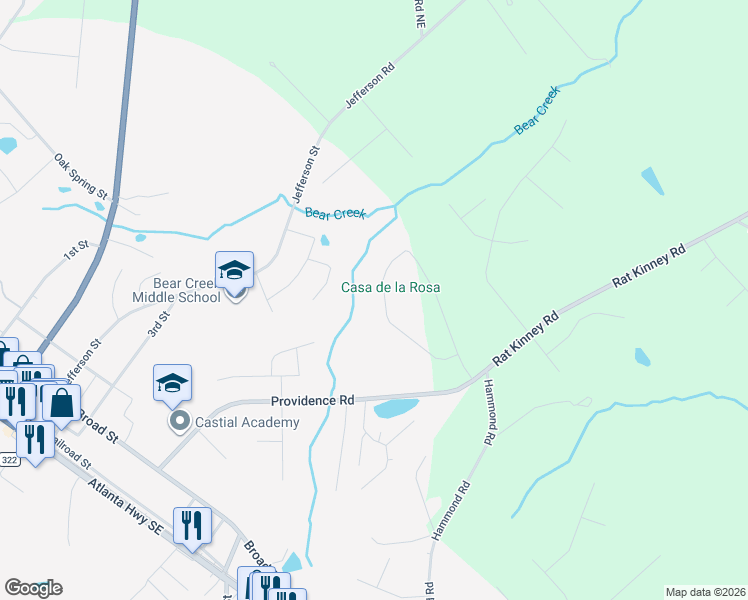 map of restaurants, bars, coffee shops, grocery stores, and more near 558 Providence Circle in Statham