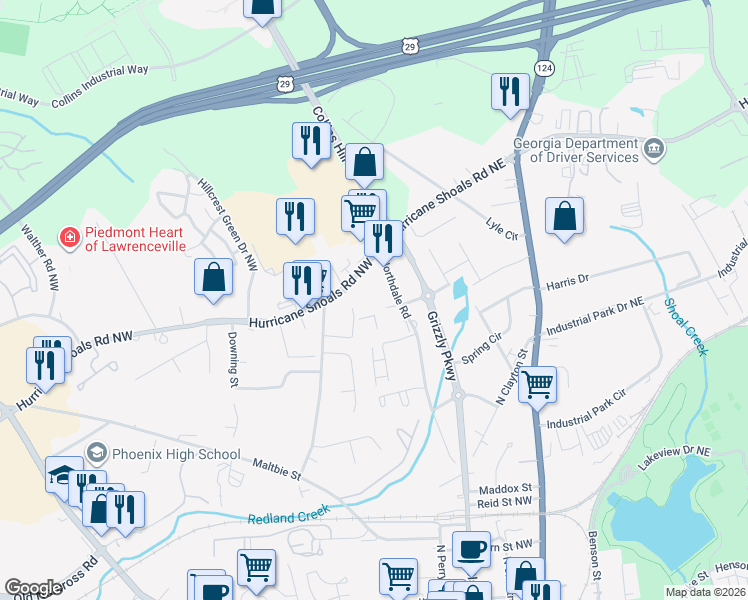 map of restaurants, bars, coffee shops, grocery stores, and more near 506 Northdale Road in Lawrenceville