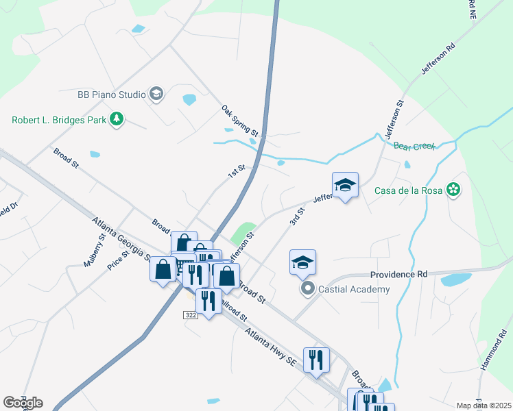 map of restaurants, bars, coffee shops, grocery stores, and more near 280 Hillcrest Drive in Statham