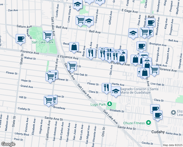map of restaurants, bars, coffee shops, grocery stores, and more near 4013 Live Oak Street in Cudahy