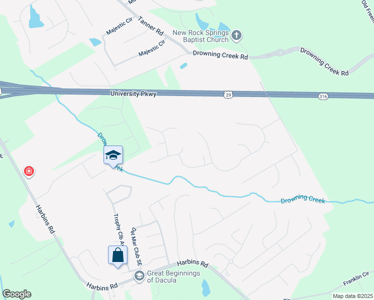 map of restaurants, bars, coffee shops, grocery stores, and more near 2791 Winky Bluff in Dacula