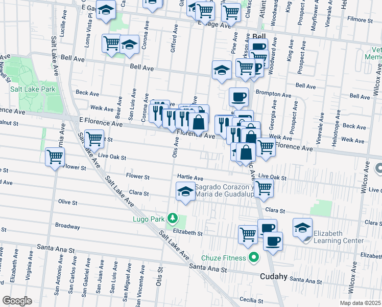 map of restaurants, bars, coffee shops, grocery stores, and more near 4245 Live Oak Street in Cudahy