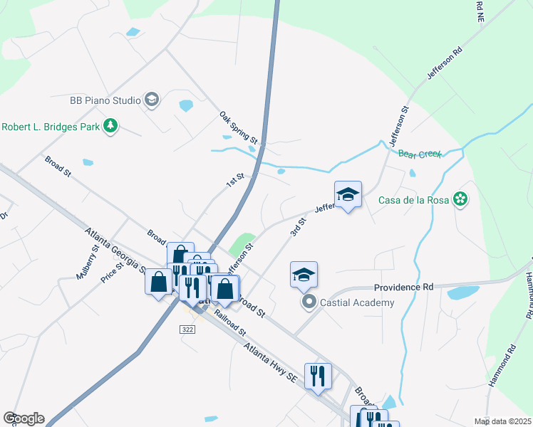 map of restaurants, bars, coffee shops, grocery stores, and more near 280 Hillcrest Drive in Statham