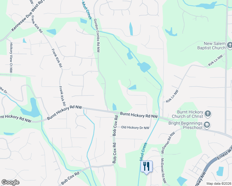 map of restaurants, bars, coffee shops, grocery stores, and more near 612 Gordon Combs Road Northwest in Marietta