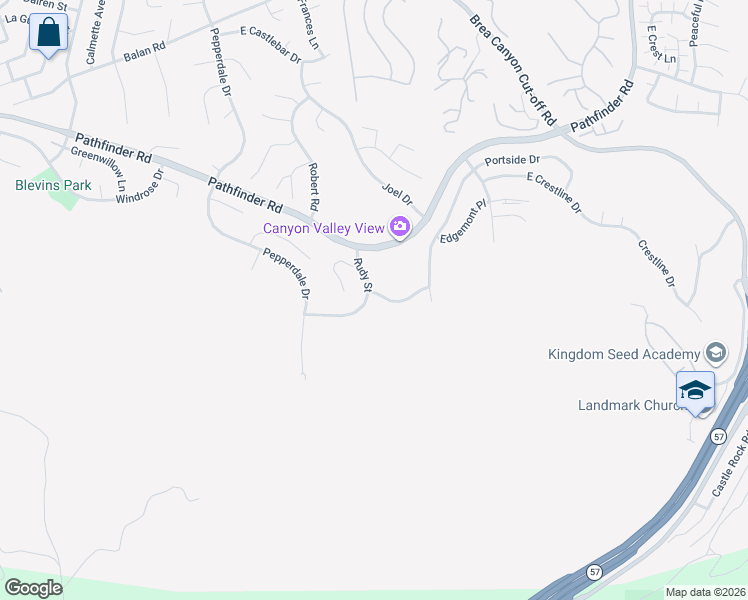 map of restaurants, bars, coffee shops, grocery stores, and more near 2604 Rudy Street in Rowland Heights