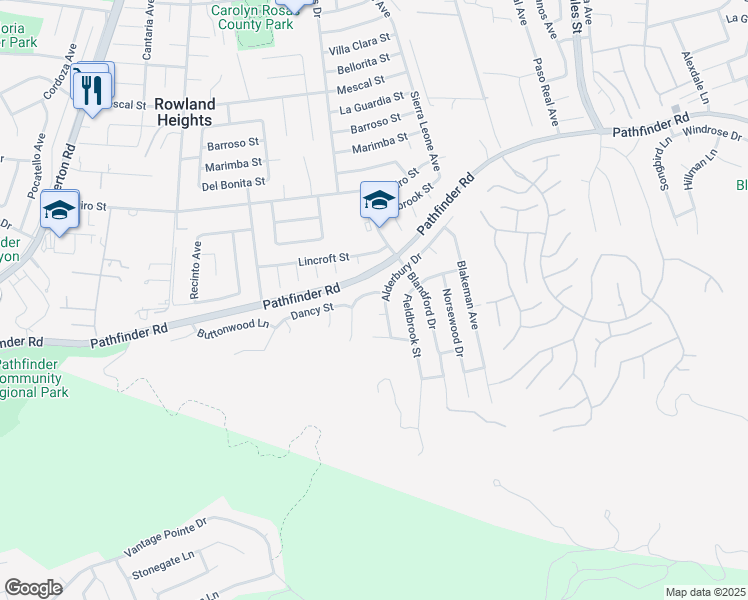 map of restaurants, bars, coffee shops, grocery stores, and more near 18648 Klum Place in Rowland Heights