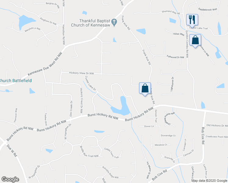 map of restaurants, bars, coffee shops, grocery stores, and more near 3215 Custer Lake Drive in Marietta