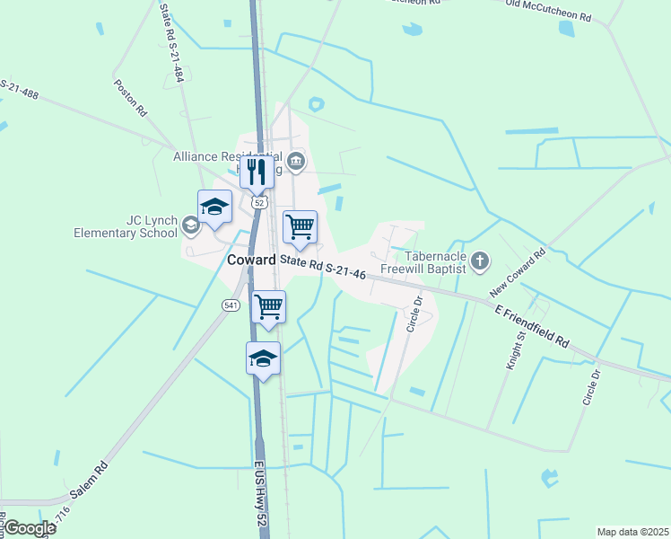 map of restaurants, bars, coffee shops, grocery stores, and more near 200 State Road S-21-46 in Coward
