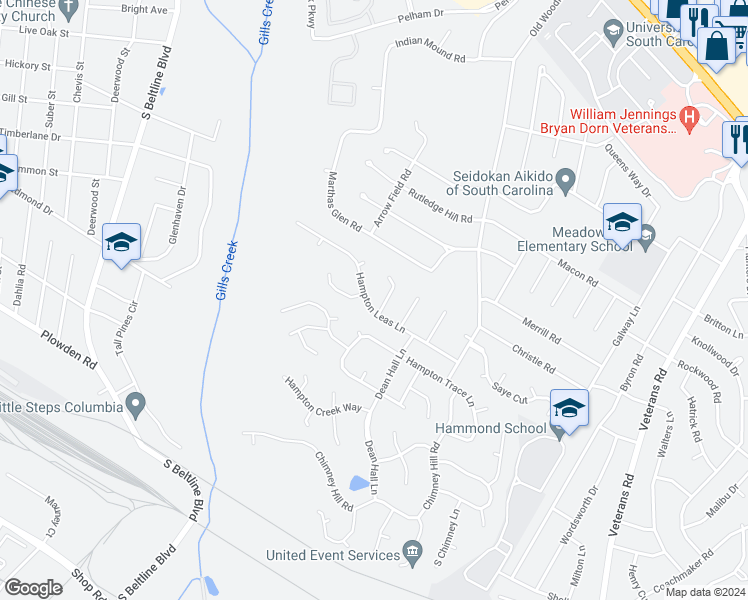 map of restaurants, bars, coffee shops, grocery stores, and more near 6041 Hampton Leas Lane in Columbia