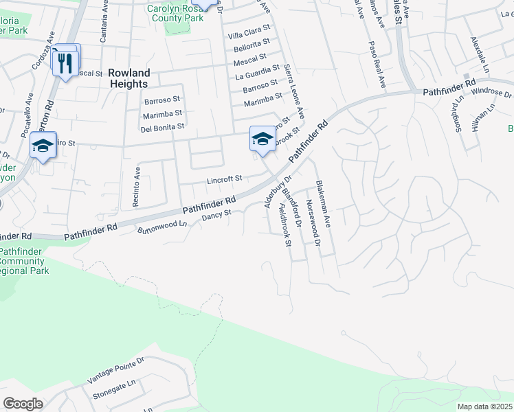 map of restaurants, bars, coffee shops, grocery stores, and more near 18648 Klum Place in Rowland Heights