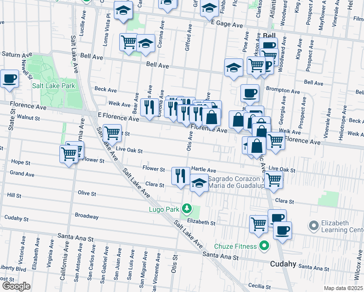 map of restaurants, bars, coffee shops, grocery stores, and more near 7324 Otis Avenue in Cudahy