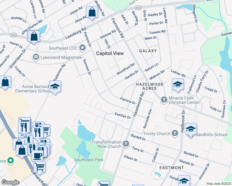 map of restaurants, bars, coffee shops, grocery stores, and more near 7442 Patricia Drive in Columbia