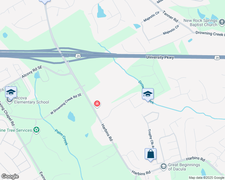 map of restaurants, bars, coffee shops, grocery stores, and more near 2583 Davis Rock Drive in Dacula