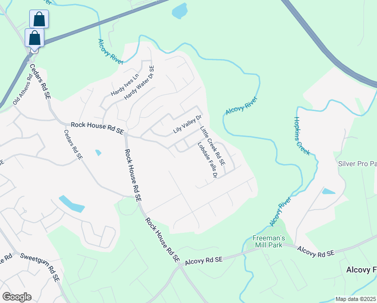 map of restaurants, bars, coffee shops, grocery stores, and more near 1523 Little Creek Drive in Lawrenceville