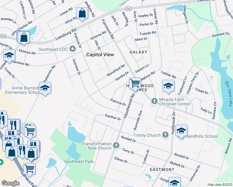 map of restaurants, bars, coffee shops, grocery stores, and more near 7442 Patricia Drive in Columbia