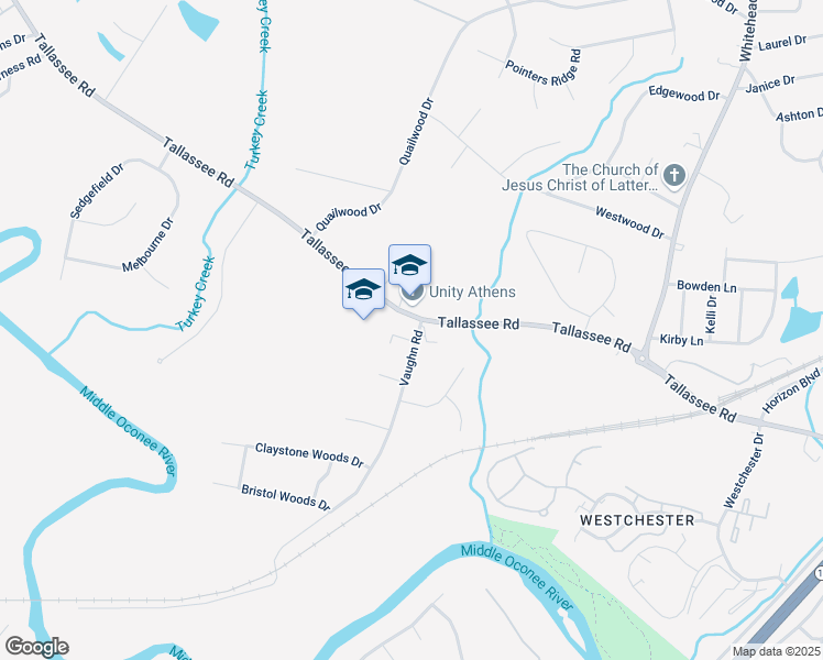 map of restaurants, bars, coffee shops, grocery stores, and more near 565 Tallassee Road in Athens
