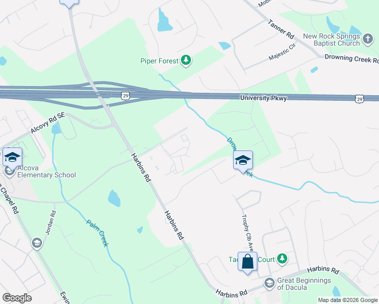 map of restaurants, bars, coffee shops, grocery stores, and more near 2498 Courtney Renea Drive in Dacula