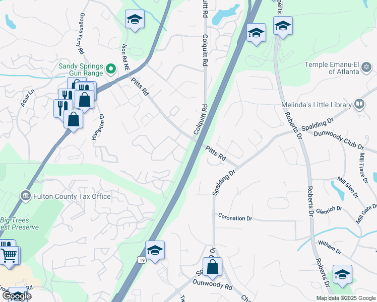 map of restaurants, bars, coffee shops, grocery stores, and more near 7793 Colquitt Road in Sandy Springs