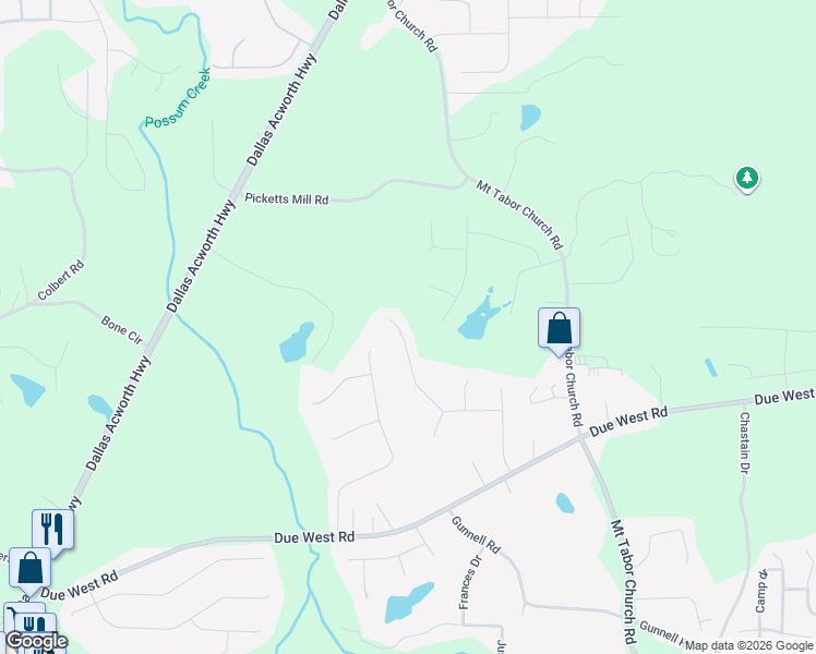 map of restaurants, bars, coffee shops, grocery stores, and more near 364 Due West Place in Dallas