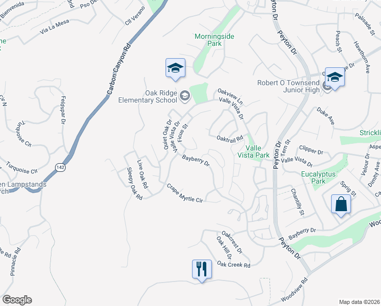 map of restaurants, bars, coffee shops, grocery stores, and more near 15572 Ficus Street in Chino Hills