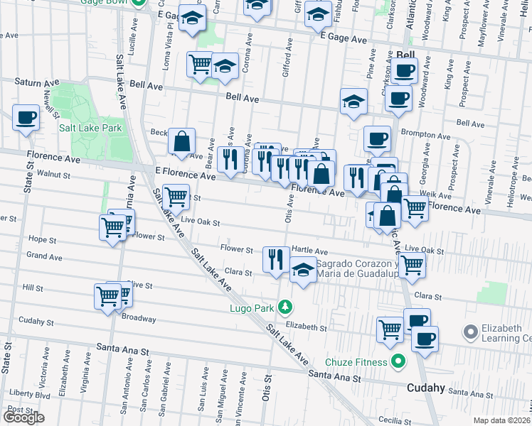 map of restaurants, bars, coffee shops, grocery stores, and more near 4101 Live Oak Street in Cudahy
