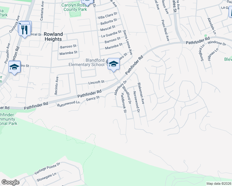 map of restaurants, bars, coffee shops, grocery stores, and more near Alderbury Dr & Klum Pl in Rowland Heights