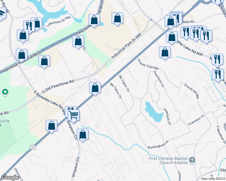 map of restaurants, bars, coffee shops, grocery stores, and more near 2967 Mount Tabor Circle in Duluth