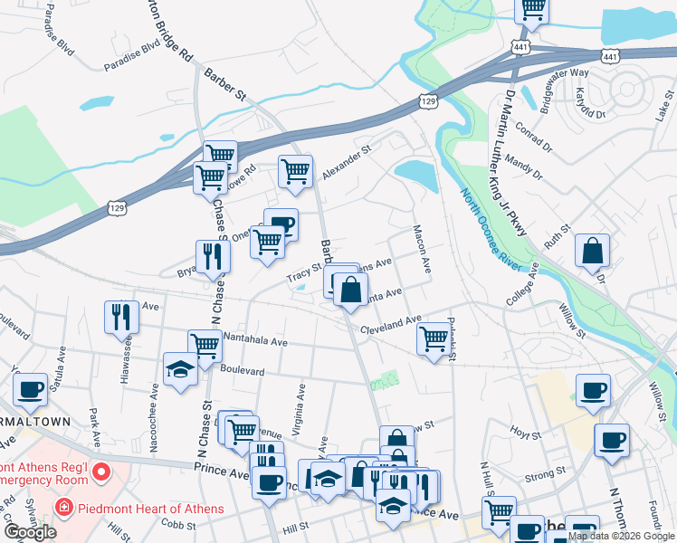 map of restaurants, bars, coffee shops, grocery stores, and more near in Athens