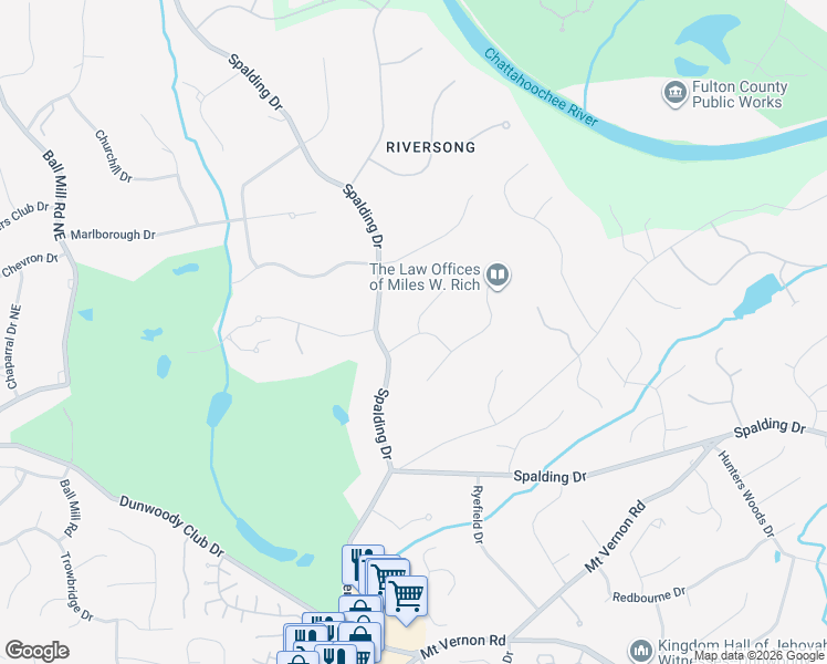 map of restaurants, bars, coffee shops, grocery stores, and more near 7760 Sagebrush Drive in Atlanta