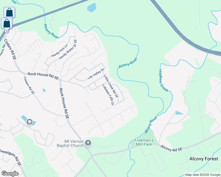 map of restaurants, bars, coffee shops, grocery stores, and more near 365 Little Creek Road Southeast in Lawrenceville