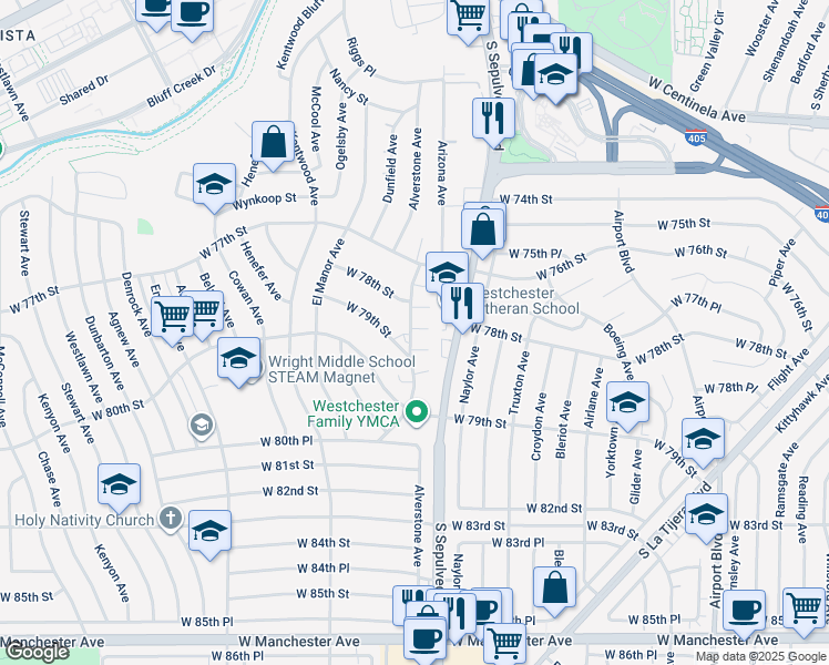 map of restaurants, bars, coffee shops, grocery stores, and more near 6322 West 78th Place in Los Angeles