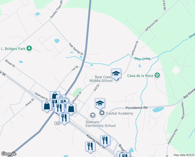 map of restaurants, bars, coffee shops, grocery stores, and more near 249 Arnold Rd in Statham